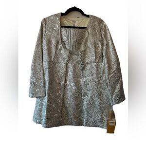 VTG 60s Silver Brocade Mod Mini Dress Jacket Set Deadstock NWT XS S